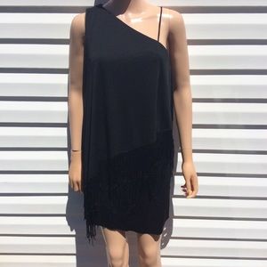 Vtg. 70's Black Asymmetrical Fringed Dress